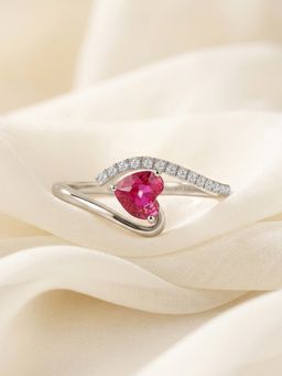 Ornate Jewels - 925 Silver Rhodium Plated Red Ruby Heart Ring for Women & Girls