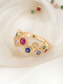 Ornate Jewels - 925 Silver Yellow Gold Round Multi Stone Colorful Bliss Ring for Women & Girls