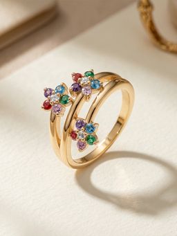 Ornate Jewels - 925 Silver Yellow Gold Round Multi Stone Colorful Floral Ring for Women & Girls
