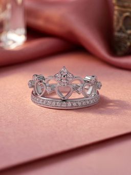Ornate Jewels - 925 Silver American Diamond Crown of Hearts Ring for Women & Girls