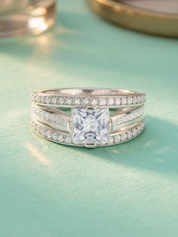 Ornate Jewels - 925 Silver American Diamond Celestial Sparkle Ring for Women & Girls