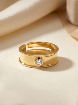 Ornate Jewels - 925 Silver Yellow Gold American Diamond Dazzling Solitaire Ring for Men & Boys