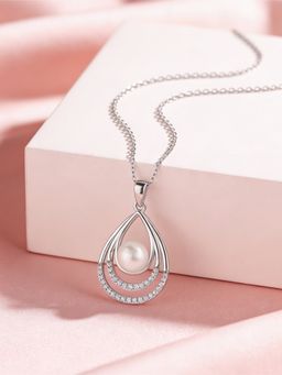 Ornate Jewels - 925 Silver Fresh Water Pearl Teardrop Radiance Necklace for Women & Girls