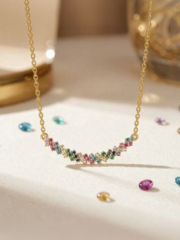 Ornate Jewels - 925 Silver Yellow Gold Multi Stone Prismatic Glow Necklace for Women & Girls