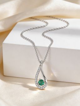 Ornate Jewels - 925 Silver Green Emerald Teardrop Solitaire Adjustable Necklace for Women & Girls