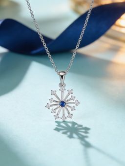 Ornate Jewels - 925 Silver Rhodium Plated Blue Sapphire Snowflake Elegance Necklace for Women & Girls