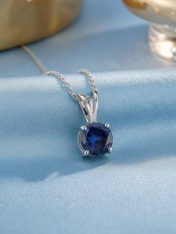Ornate Jewels - 925 Silver Rose Gold Blue Sapphire Midnight Solitaire Necklace for Women & Girls