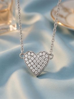 Ornate Jewels - 925 Silver Rhodium American Diamond Sparkling Heartfelt Necklace for Women & Girls