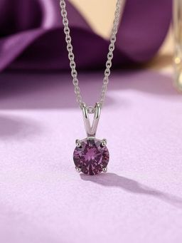Ornate Jewels - 925 Silver Rhodium Purple Amethyst Twilight Solitaire Necklace for Women & Girls
