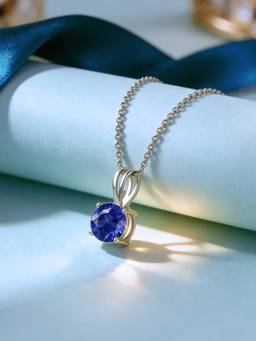 Ornate Jewels - 925 Silver Rhodium Plated Blue Sapphire Celestial Solitaire Necklace for Women & Girls