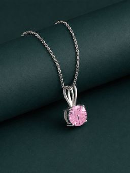 Ornate Jewels - 925 Silver Pink American Diamond Blush Elegance Solitaire Necklace for Women & Girls