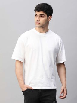 PRONK - White Solid Men Oversized T-Shirt