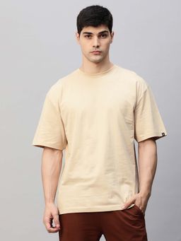 PRONK - Beige Solid Men Oversized T-Shirt