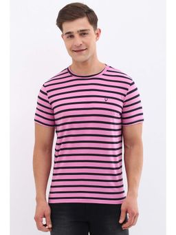 Allen Solly - Men Pink Stripe Crew Neck T-Shirt
