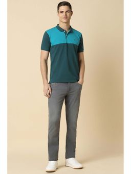 Allen Solly - Men Green Color Block Polo Neck T-Shirt