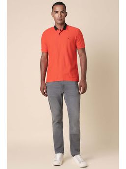 Allen Solly - Men Orange Stripe Polo Neck T-Shirt