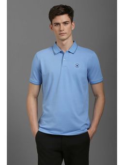 Louis Philippe - Men Blue Solid Polo Neck T-Shirt