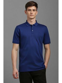 Louis Philippe - Men Blue Solid Polo Neck T-Shirt