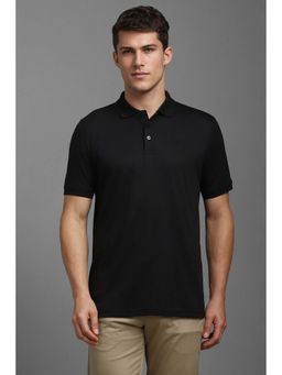 Louis Philippe - Men Black Solid Polo Neck T-Shirt