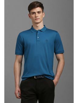 Louis Philippe - Men Blue Solid Polo Neck T-Shirt