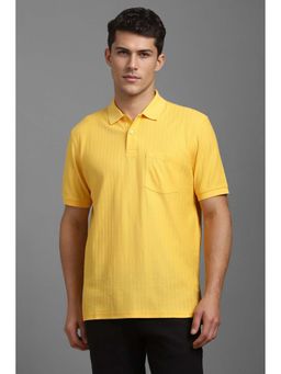 Louis Philippe - Men Yellow Textured Polo Neck T-Shirt