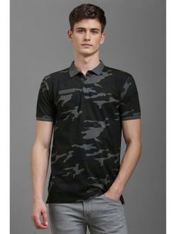 Louis Philippe - Men Grey Camouflage Polo Neck T-Shirt