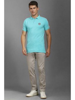 Louis Philippe - Men Blue Solid Polo Neck T-Shirt