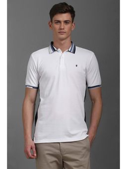 Louis Philippe - Men White Textured Polo Neck T-Shirt