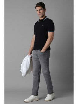 Louis Philippe - Men Black Solid Polo Neck T-Shirt