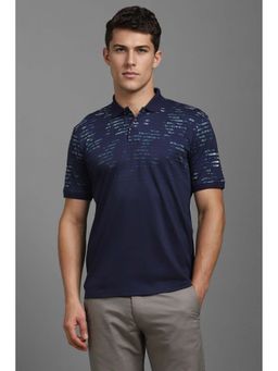 Louis Philippe - Men Navy Print Polo Neck T-Shirt