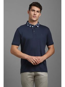 Louis Philippe - Men Navy Solid Polo Neck T-Shirt