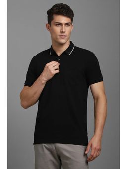 Louis Philippe - Men Black Textured Polo Neck T-Shirt