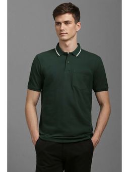 Louis Philippe - Men Green Textured Polo Neck T-Shirt