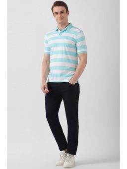 Peter England - Men Blue Stripe Polo Neck Polo T-Shirts