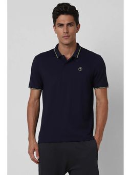 Van Heusen - Men Navy Solid Polo Neck T-Shirt