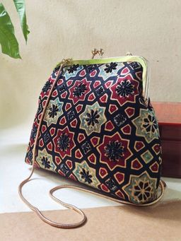 Praccessorii - Ajrak Print Clutch - Black