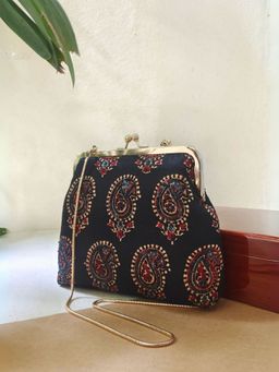 Praccessorii - Ajrak Print Clutch - Black