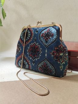 Praccessorii - Ajrak Print Clutch - Blue