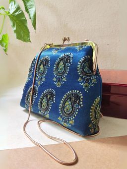 Praccessorii - Ajrak Print Clutch - Blue