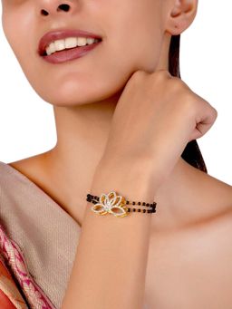 Voylla - American Diamond CZ Butterfly Shaped Black Beaded Mangalsutra Bracelet