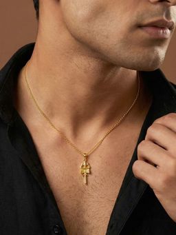 GIVA - 925 Silver Gold Plated Shiva Trishul Pendant with Chain