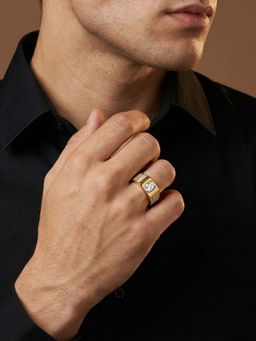 GIVA - 925 Silver Gold Plated White Alpha Stone Ring