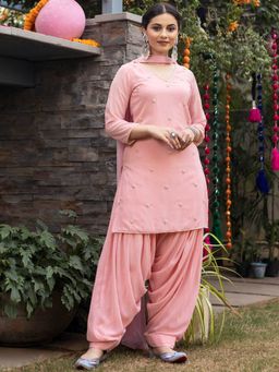 Lavanya The Label - Pink Hand Embroidered Patiyala Suit (Set of 3)