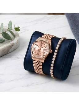 Carlton London - Women Gift Set Rose Gold Dial Watch & Tennis Bracelet - CLPLG123 (M)
