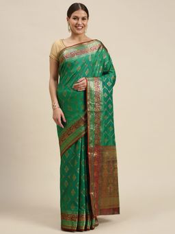 Sangam Prints - Sea Green Silk Woven Work Traditional Saree with Unstitched Blouse