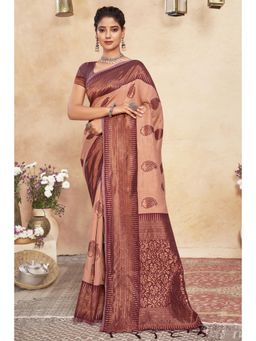 EXCLUSIVA - Peach Cotton Saree with Unstitched Blouse