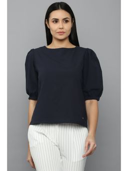 Allen Solly - Blue Solid Round Neck Top
