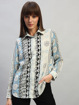 Cantabil - Women Blue Printed Shirt