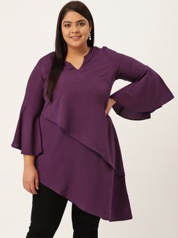 theRebelinme - Womens Purple Solid Color Longline Layered Top