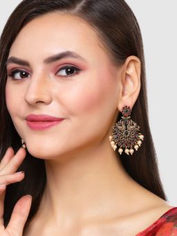 Karatcart - Antique Gold Plated Red and Green Kundan Studded Dangler Earrings for Women